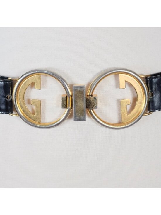 Vintage GUCCI 85 / 34 belt patent leather double G buckle GG gold Rare main image 11